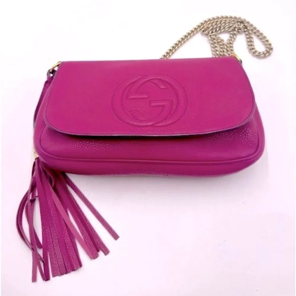 Auth Gucci Medium Fuchsia Leather Soho Crossbody Shoulder Bag Preloved Clutch